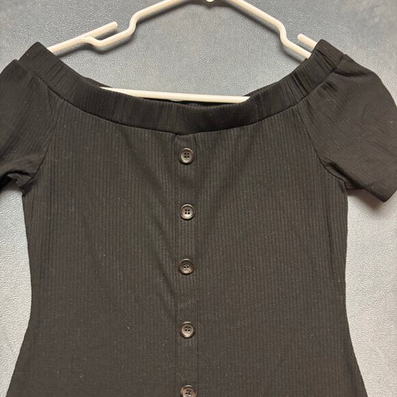 Y2K Off the Shoulder Dress J For Justify Ribbed Decorative Buttons Bodycon Witch - Picture 2 of 9